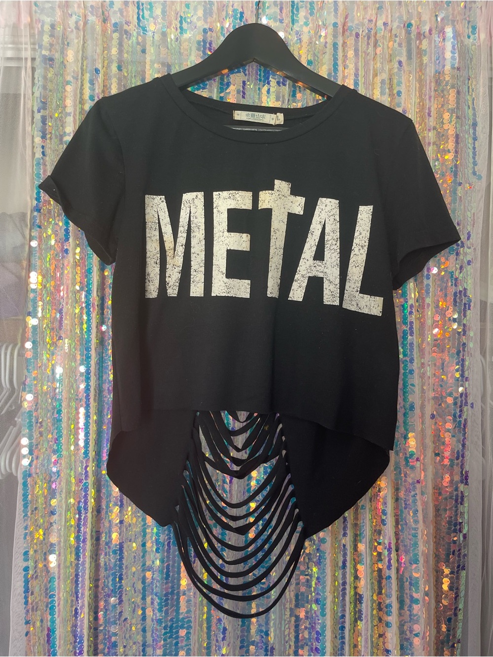 Black 'METAL' Graphic Crop Top with Layered Back